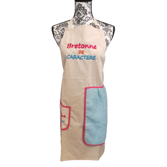 Tablier brodé "Bretonne de caractère" écru