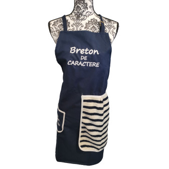 Tablier brodé "Breton de caractère" bleu marine