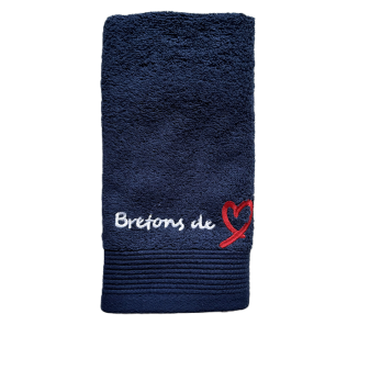 Serviette invité "Breton de coeur" bleu marine
